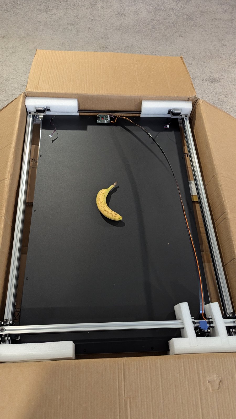 The ArtStation 2436 arriving by ocean freight. Banana for scale.